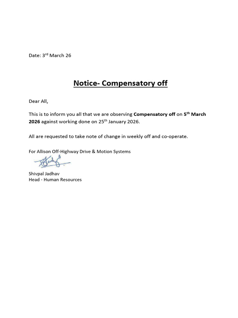 Compensatory Off_5th Mar.2026 | PDF