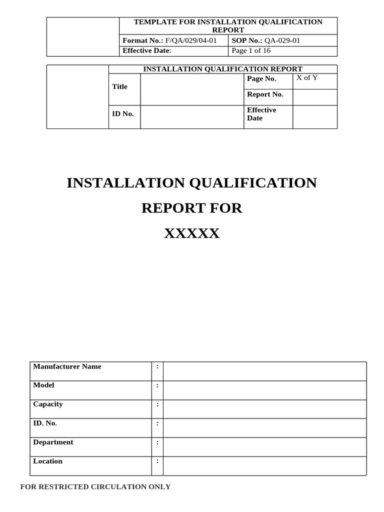 4. F-QA-029-04-01 IQ Report | PDF | Verification And Validation