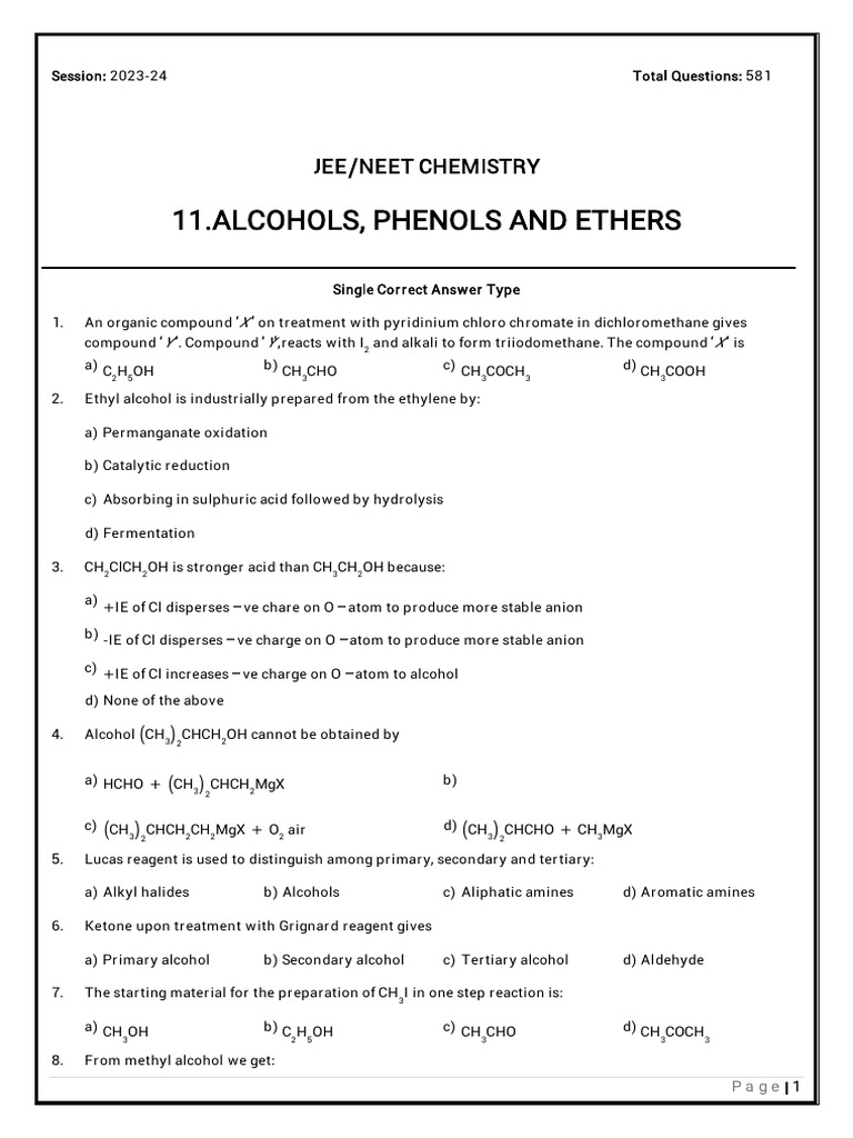 Alcohols, Phenols and Ethers-1 Important Notes | PDF | Ether | Ethanol