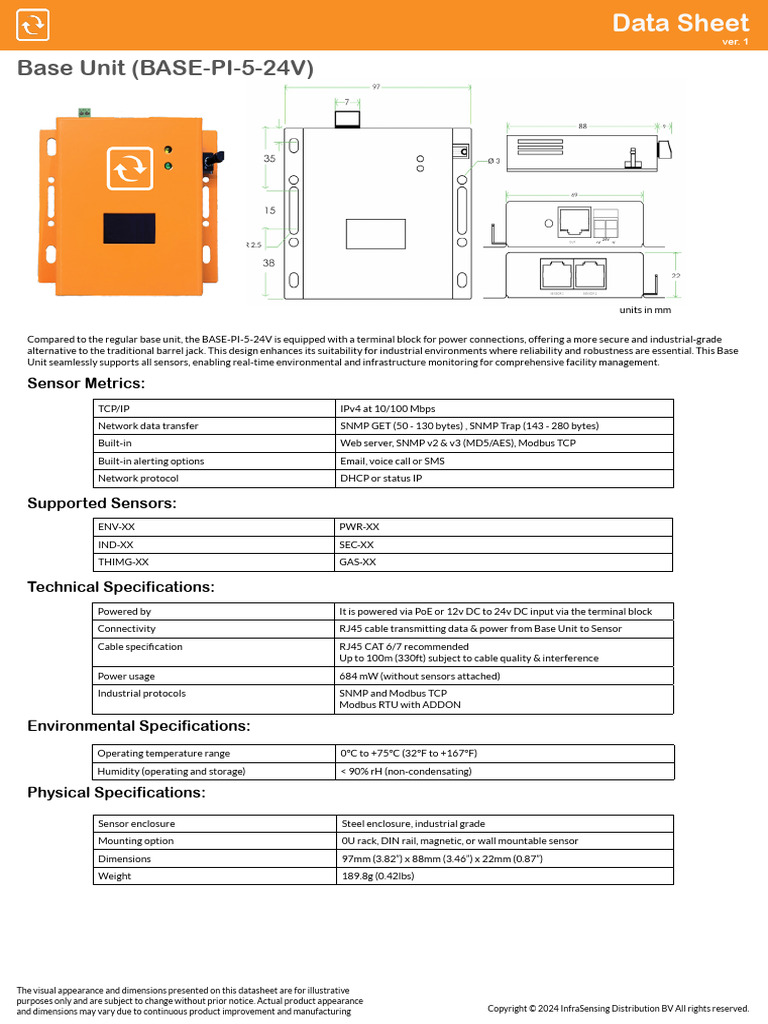 BASE-PI-5-24V DS InfraSensing v1 en | PDF | Transmission Control ...