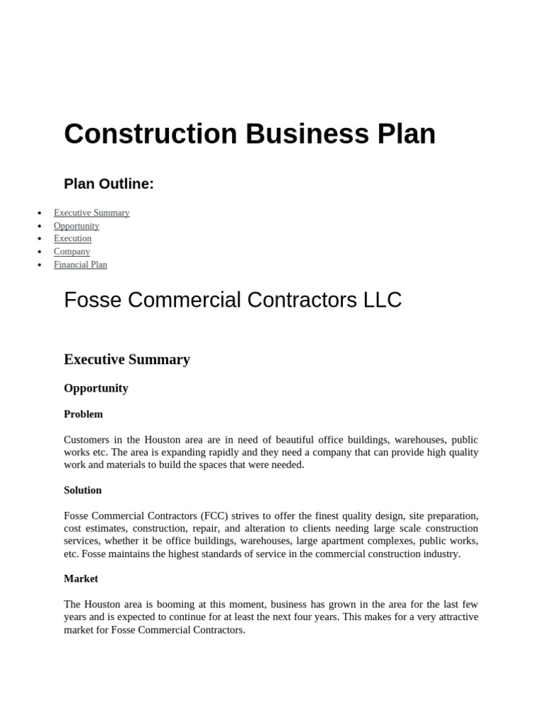 Construction Business Plan Sample | PDF | Expense | Depreciation
