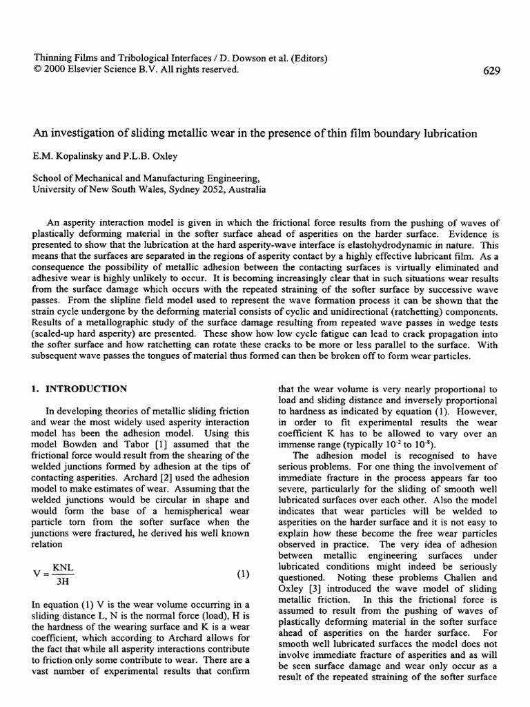An Investigation of Sliding Metallic Wear in the Presence of 2000 ...