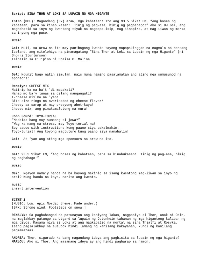 Script Thor at Loki | PDF