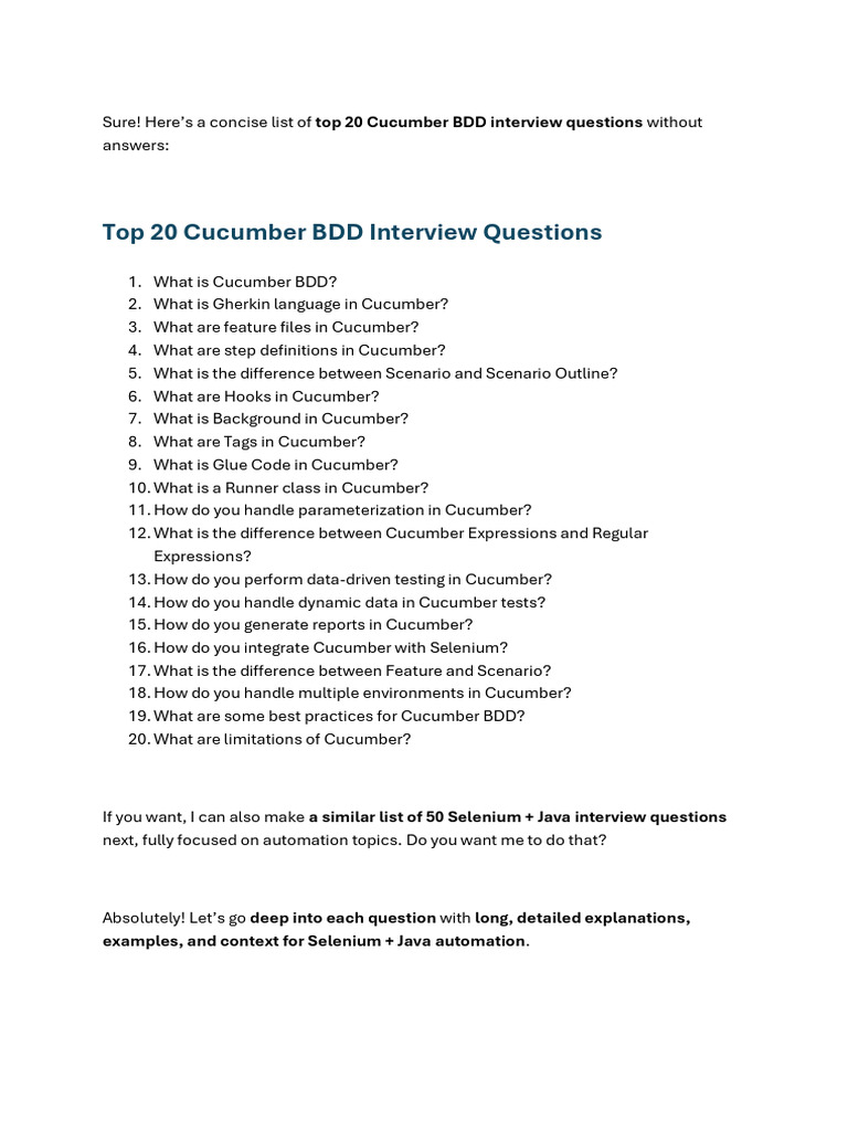 BDD Cucumber Interview Notes | PDF | Software Engineering | Computer ...