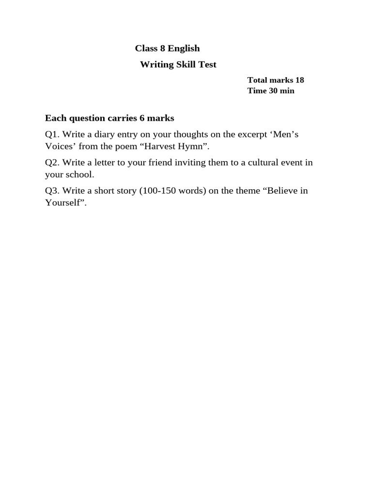Writing Skill Test | PDF