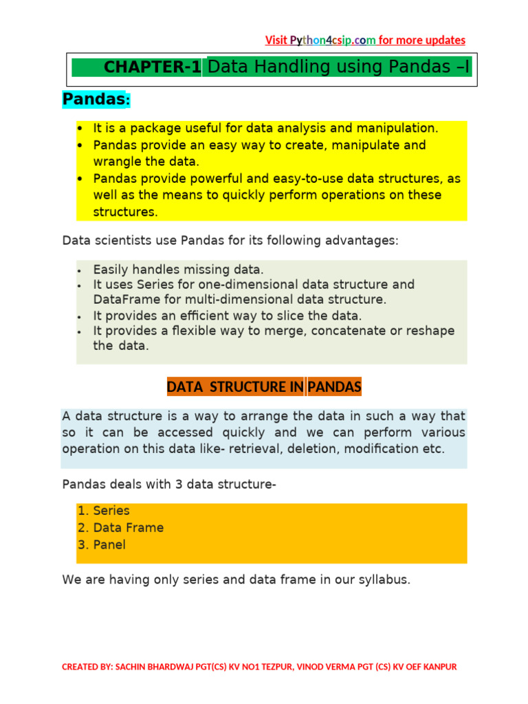 Data Handlinng Using Pandas-I | PDF | Comma Separated Values | Computer ...