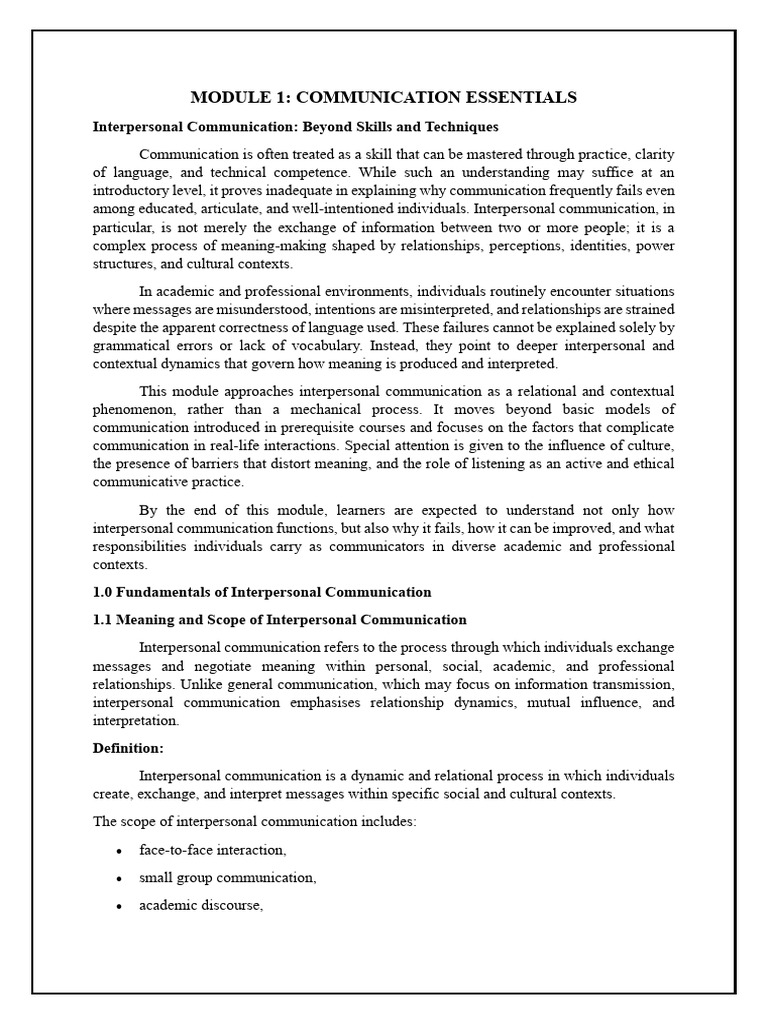AEC Module 1 | PDF | Interpersonal Communication | Communication