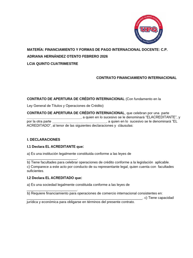 CONTRATO | PDF | Crédito | Finanzas y dinero