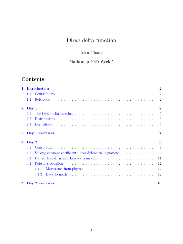 Mathcamp2020 Dirac Delta Function | PDF | Function (Mathematics ...