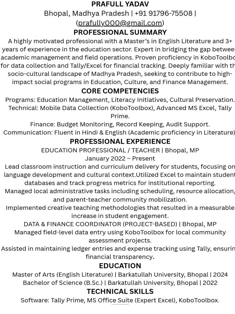 Prafull Yadav Resume.pdf | PDF | Learning | Human Communication