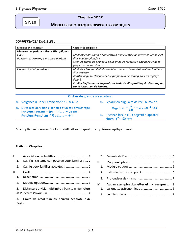SP10 | PDF | Œil humain | Objectif photographique