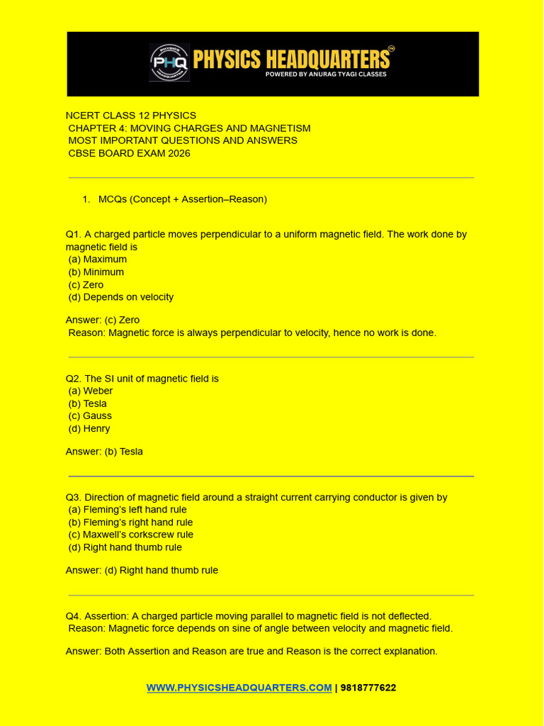 Ncert Class 12 Physics | PDF | Magnetic Field | Force