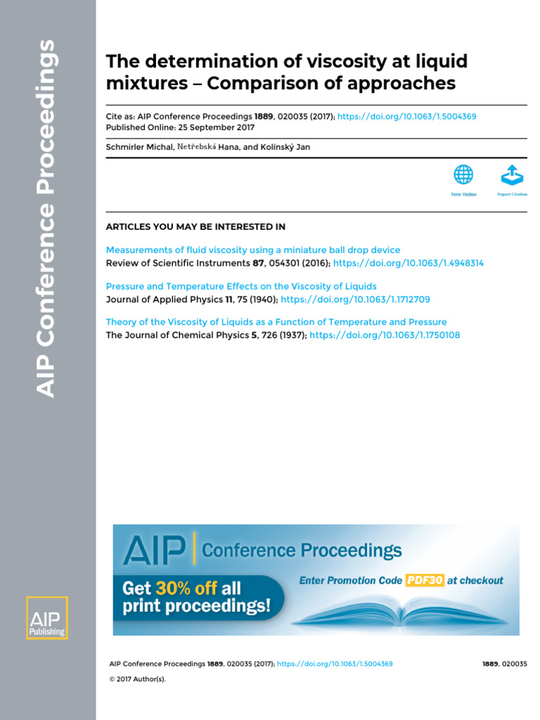 The Determination of Viscosity at Liquid Mixtures | PDF | Viscosity ...
