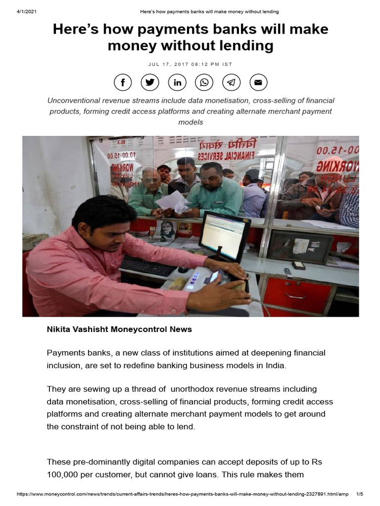 Here’s How Payments Banks Will Make Money Without Lending | PDF | Banks ...