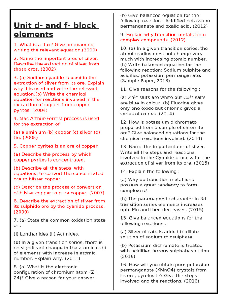 Xii D and F Block Elements | PDF | Transition Metals | Lanthanide