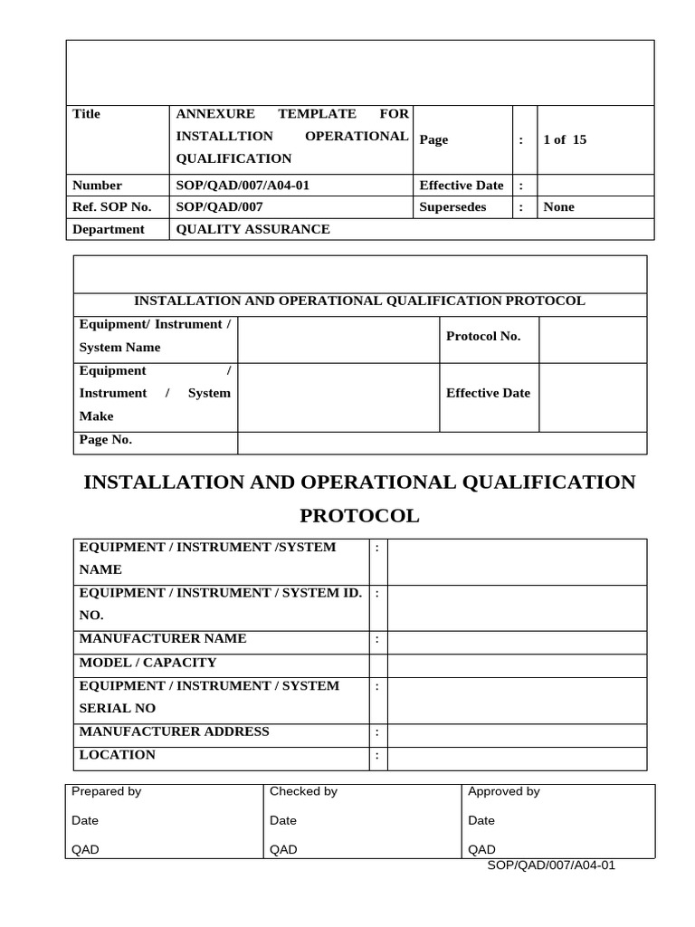 SOP-QAD-007-A04-02 Annexure Template For Installation and Operational ...
