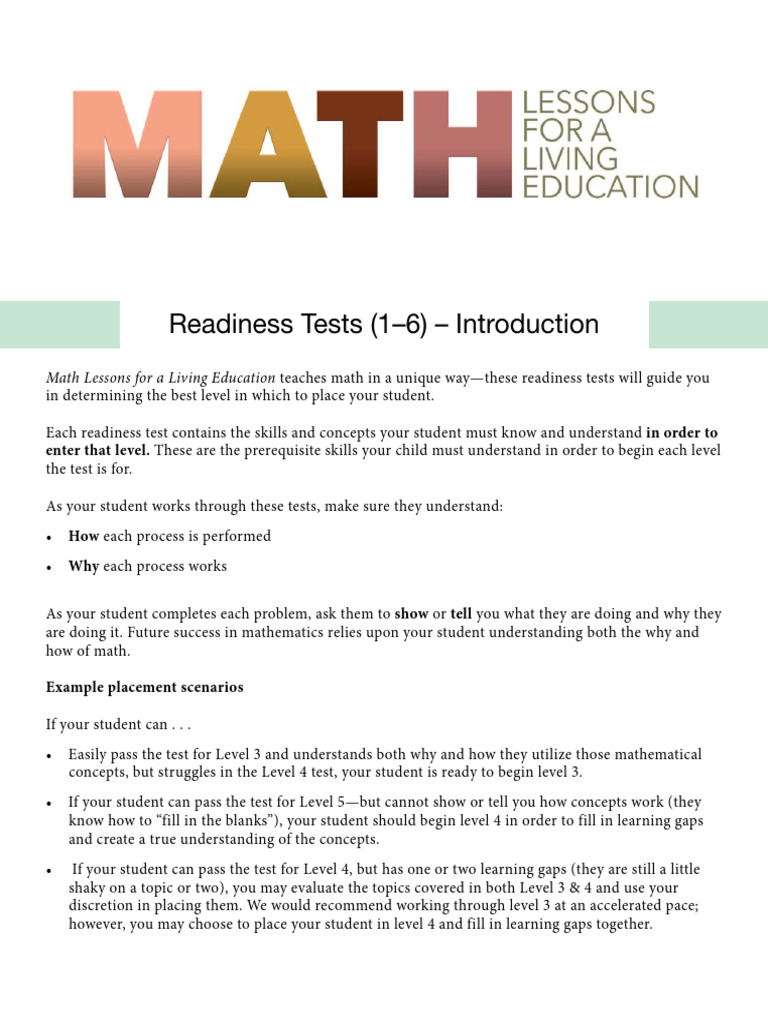 Resources - Math Lessons For A Living Education Readiness Tests | PDF ...