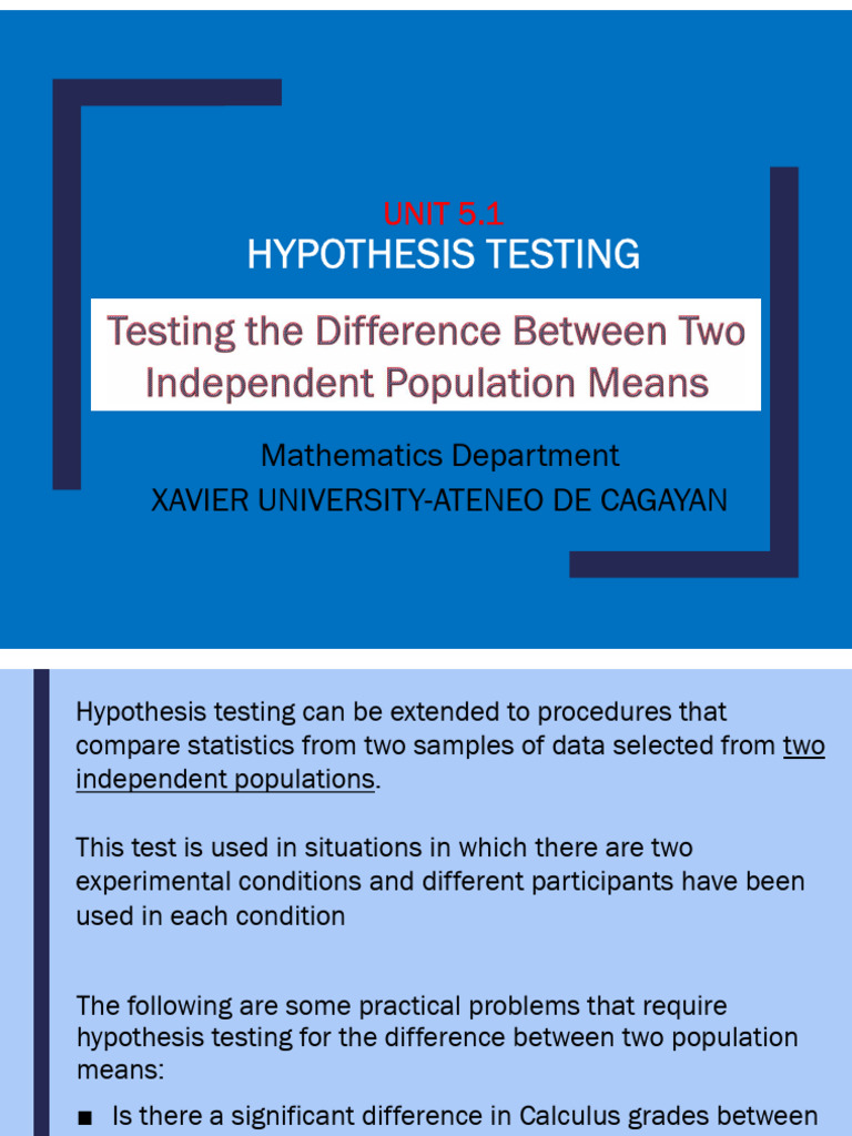 Math 116 Unit 5.1 Testing The Difference Between Two Independent ...