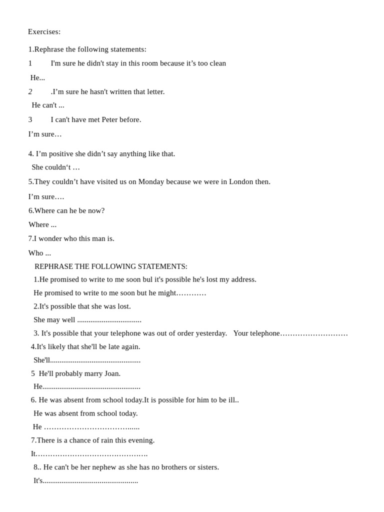 Exercises | PDF | Linguistics | Languages