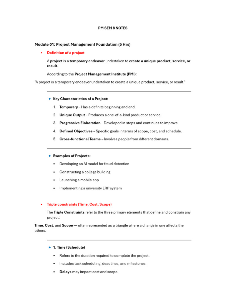 PM SEM 8 NOTES Module 1-6 | PDF | Project Management