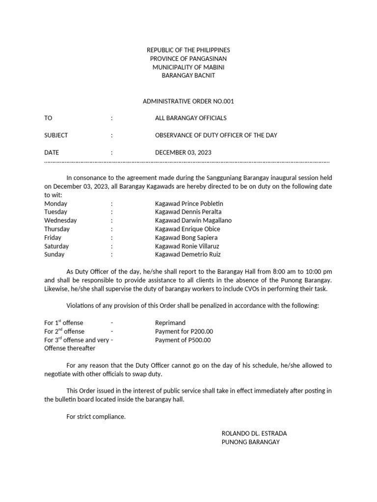 Administrative Order001 | PDF