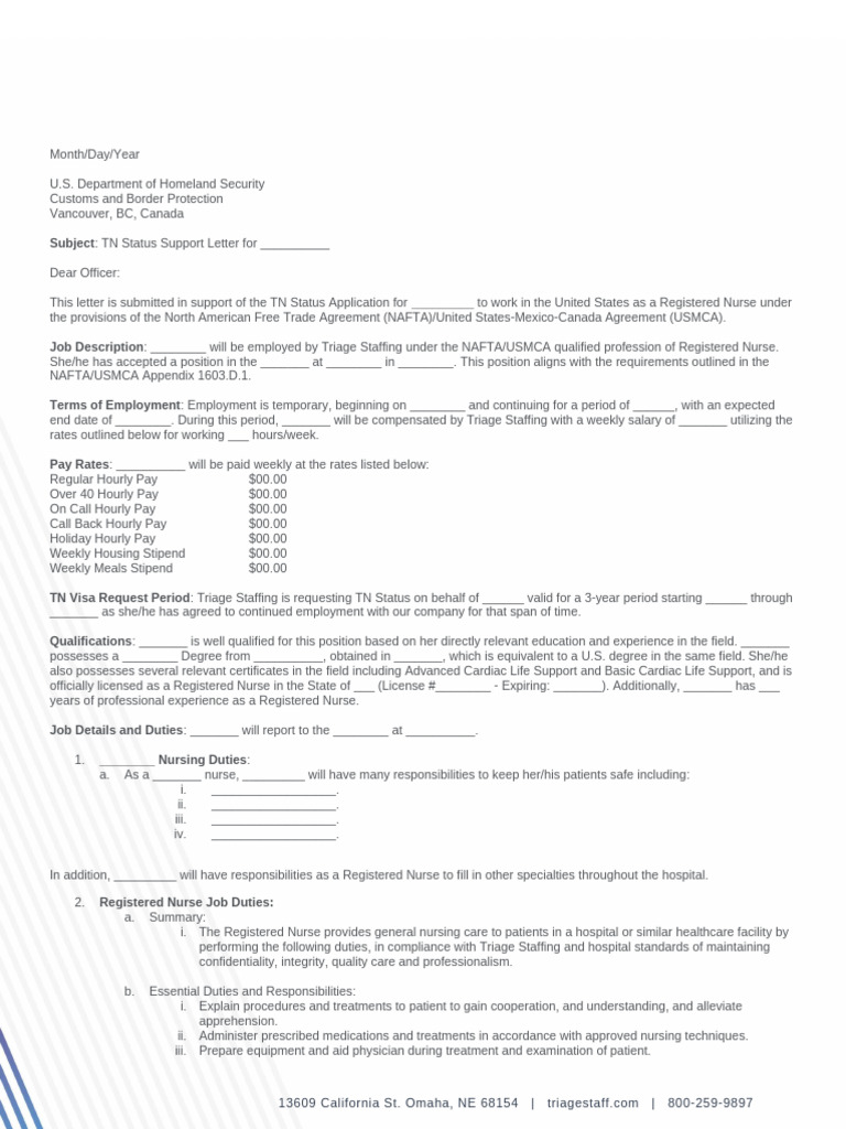 TN Visa Letter - Template | PDF | Nursing | Medicine