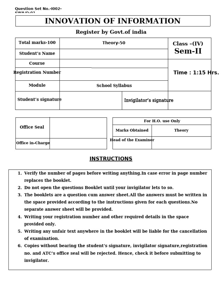 Question Front Page IV | PDF