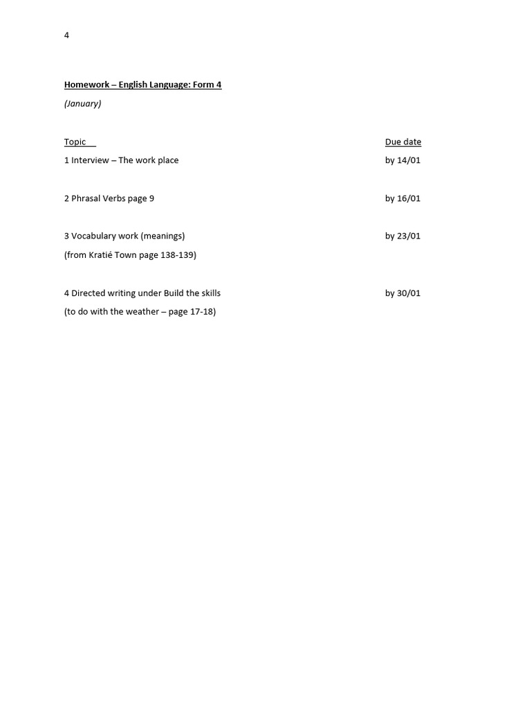 Form 4 English Language Homework | PDF