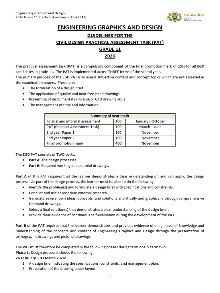 2026 Civil EGD PAT - Grade 11 | PDF | Drawing | Door