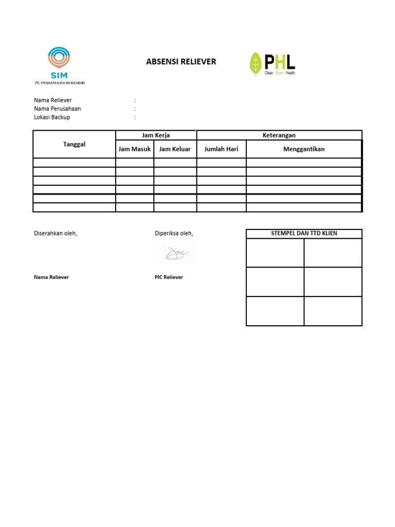 Form Absensi Reliever | PDF