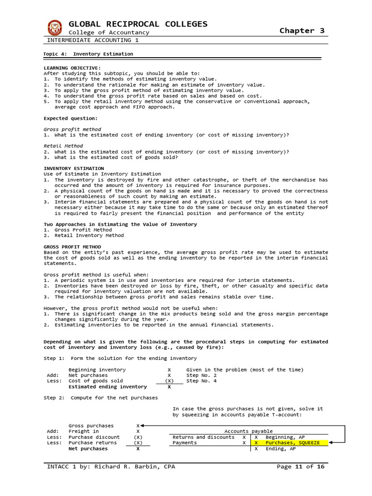 Intacc 1 Chapter 3 Inventory Estimation | PDF | Cost Of Goods Sold ...