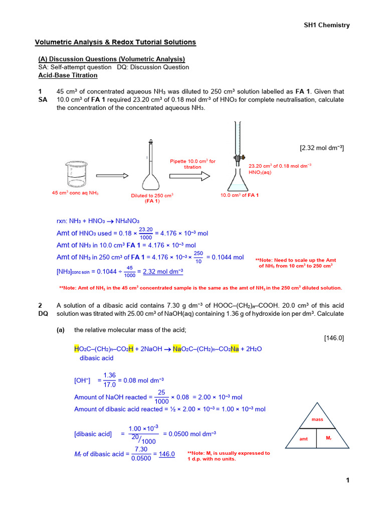 2026 Solutions To Volumetric Analysis & Redox Tutorial | PDF ...