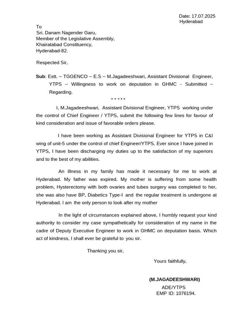 Deputation Letter to GHMC - MLA - Copy | PDF