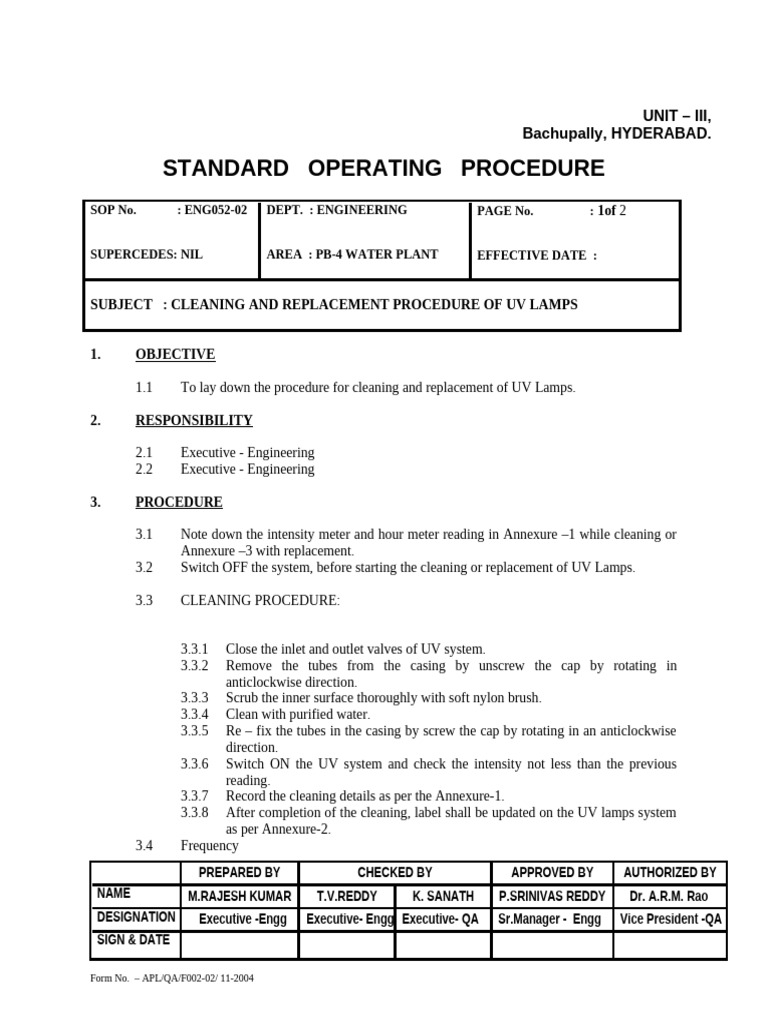 52 Uv Lamps Replacement | PDF