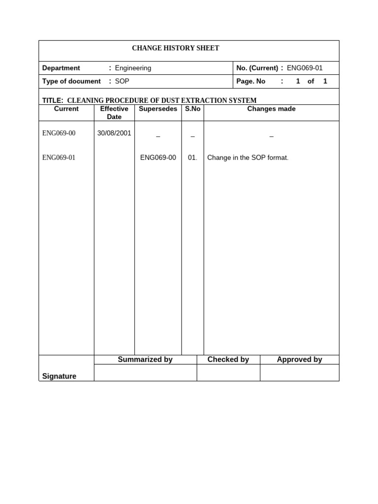 Change History Sheets | PDF