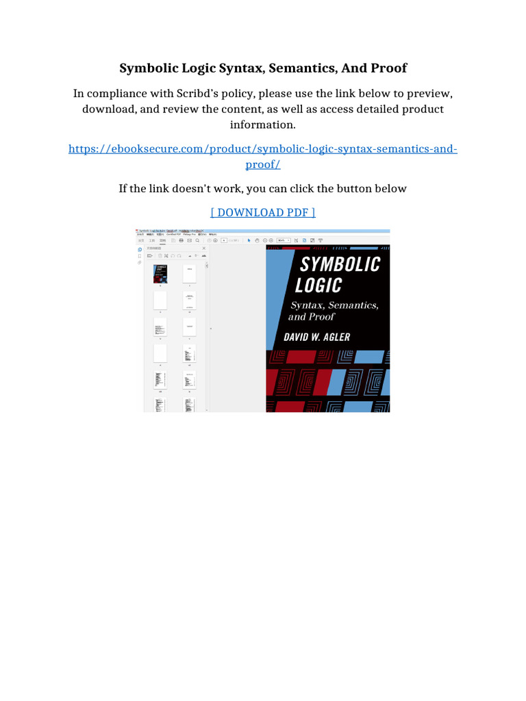 Symbolic Logic Syntax, Semantics, and Proof | PDF | Logic | First Order ...