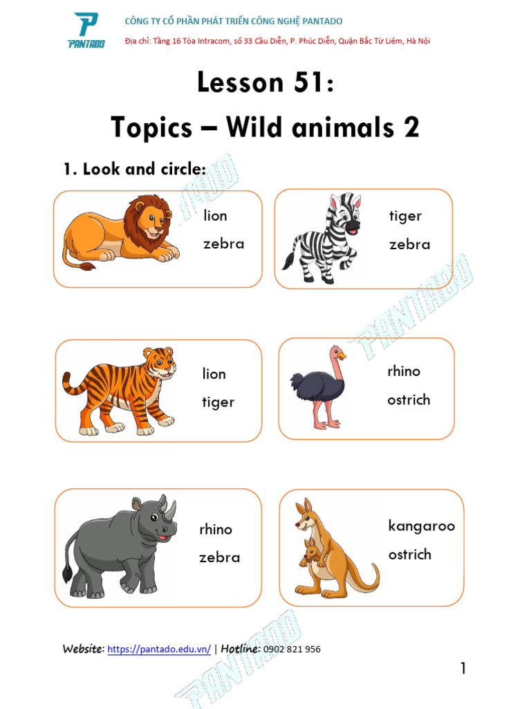 (HW) Lesson 51 - Topics - Wild Animals 2 | PDF