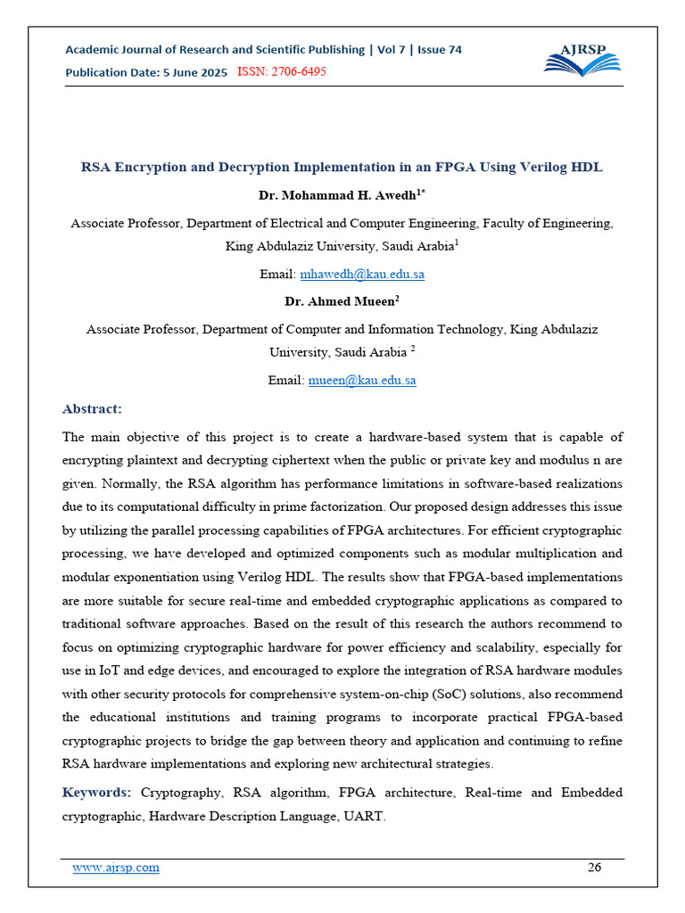 RSA Verilog | PDF | Key (Cryptography) | Encryption