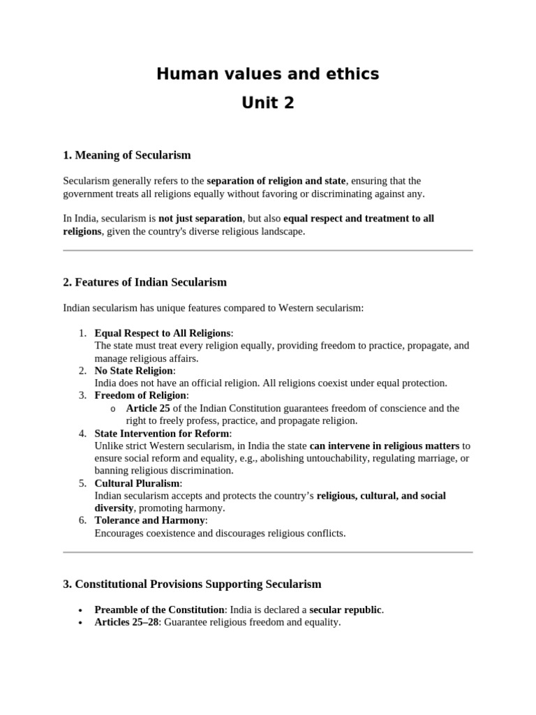 Human Values and Ethics UNIT2 | PDF | Discrimination | Secularism