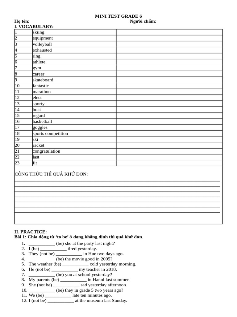 Mini Test Grade 6 | PDF