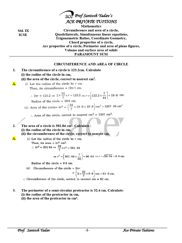 9TH MATHS - (Paramount Sum) (Term II) (Orion) | PDF | Area | Circle