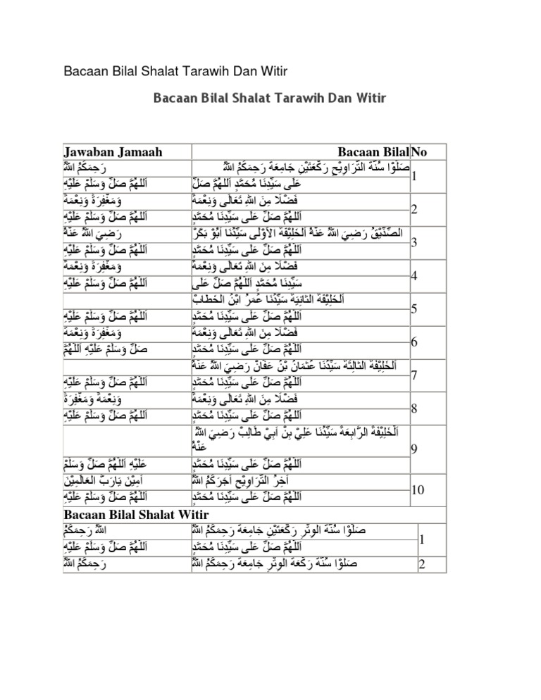 Bacaan Bilal Shalat Tarawih Dan Witir Pdf
