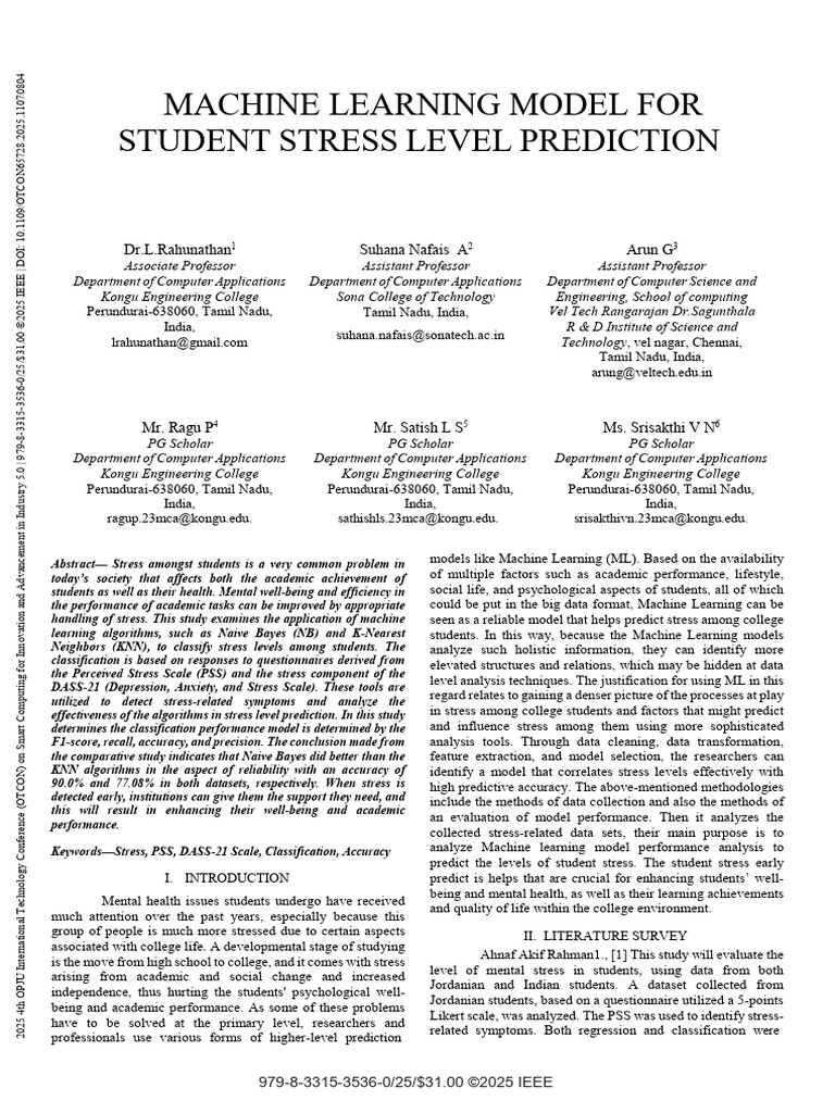 Machine Learning Model For Student Stress Level Prediction | PDF ...