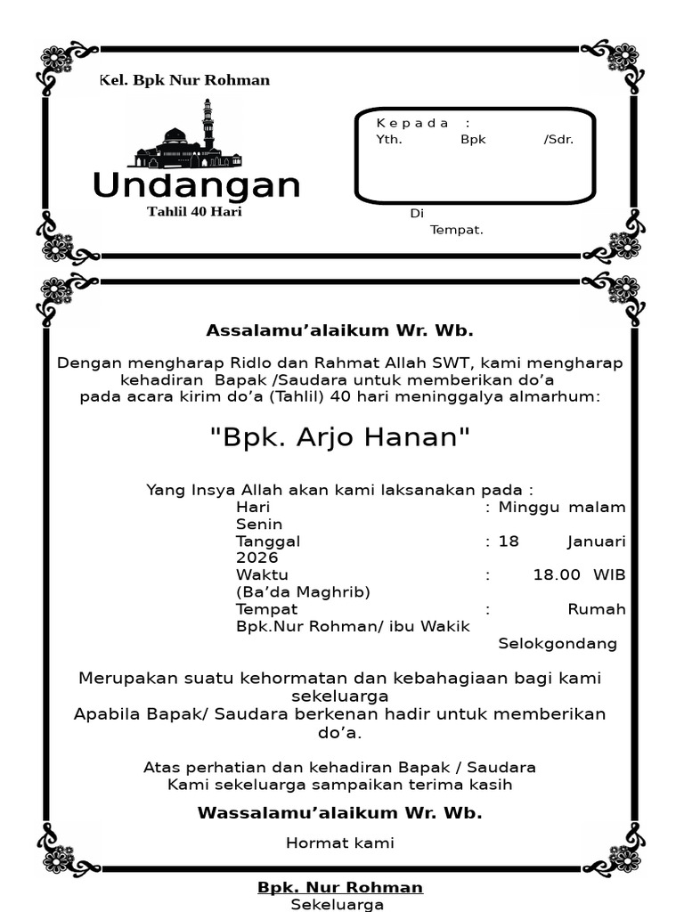 Undangan Tahlil 40 Hari Pak Anan | PDF