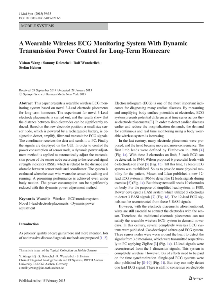 A Wearable Wireless ECG Monitoring System With Dynamic Transmission ...