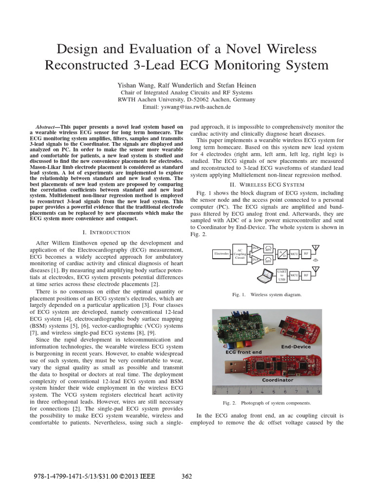 Design and Evaluation of A Novel Wireless Reconstructed 3-Lead ECG ...