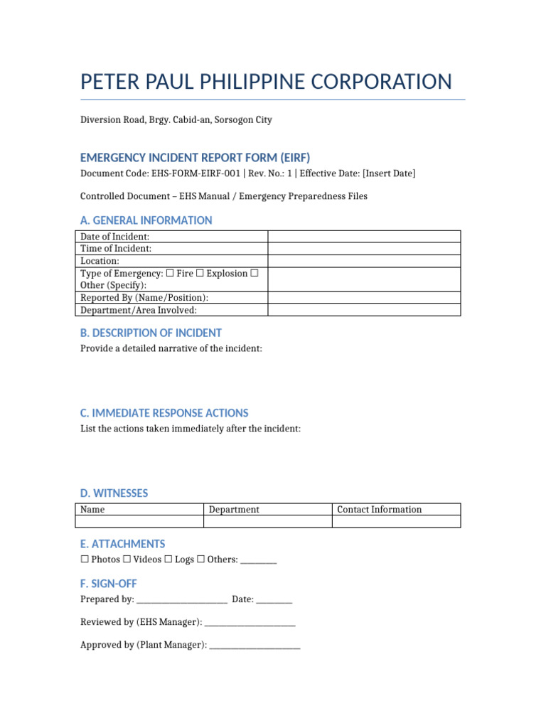 Emergency Incident Report Form | PDF
