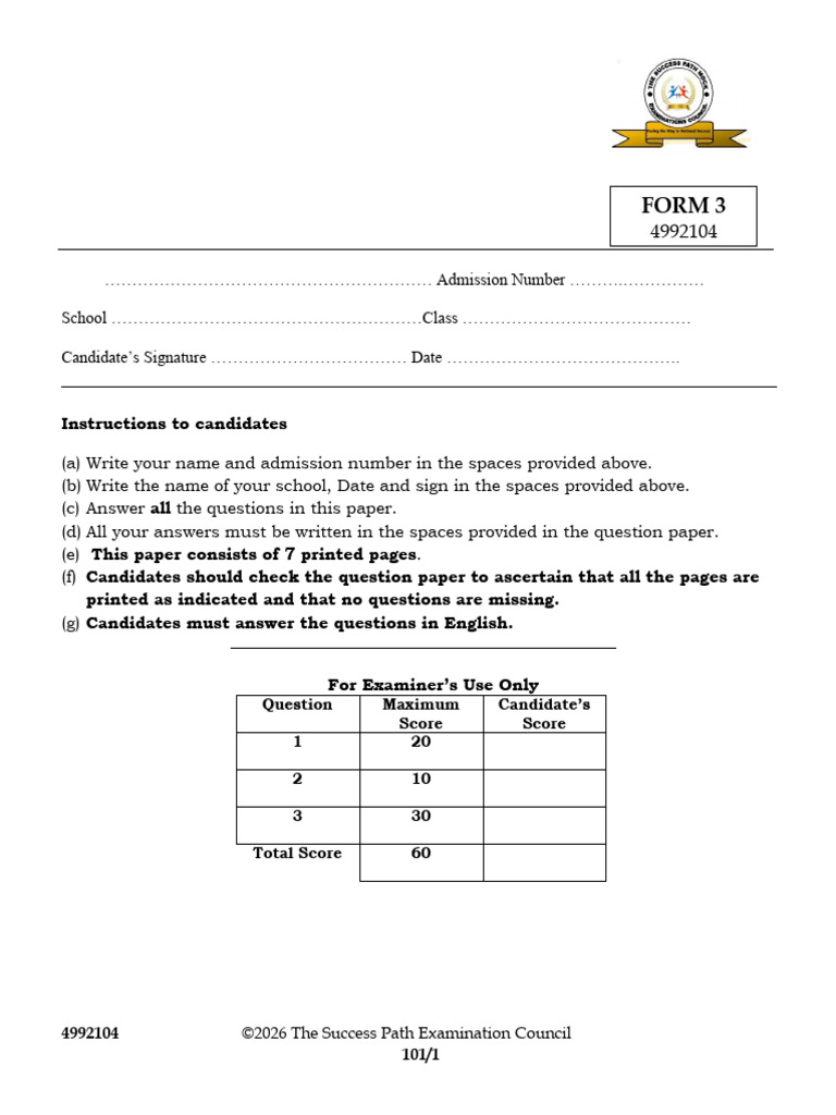 FORM 3 ENGLISH QS | PDF | Hypertension | Blood Pressure