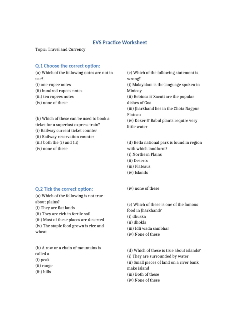 EVS Practice Worksheet Student Version | PDF | Desert | Earth Sciences