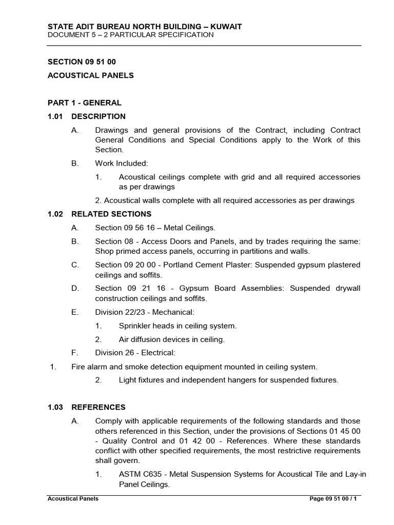 Sec 09 51 00-Acoustical Panels | PDF | Ceiling | Drywall